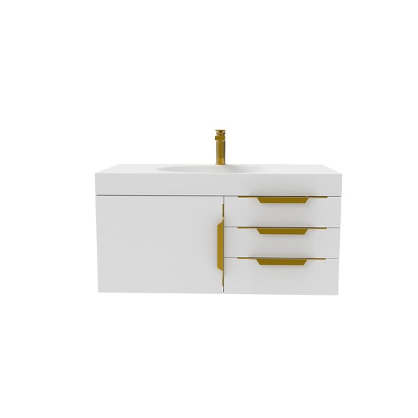 Castello Usa Thames 36-inch White Vanity Set with White Top and Gold Handles CB-MC-36W-GLD-20146-WH - main